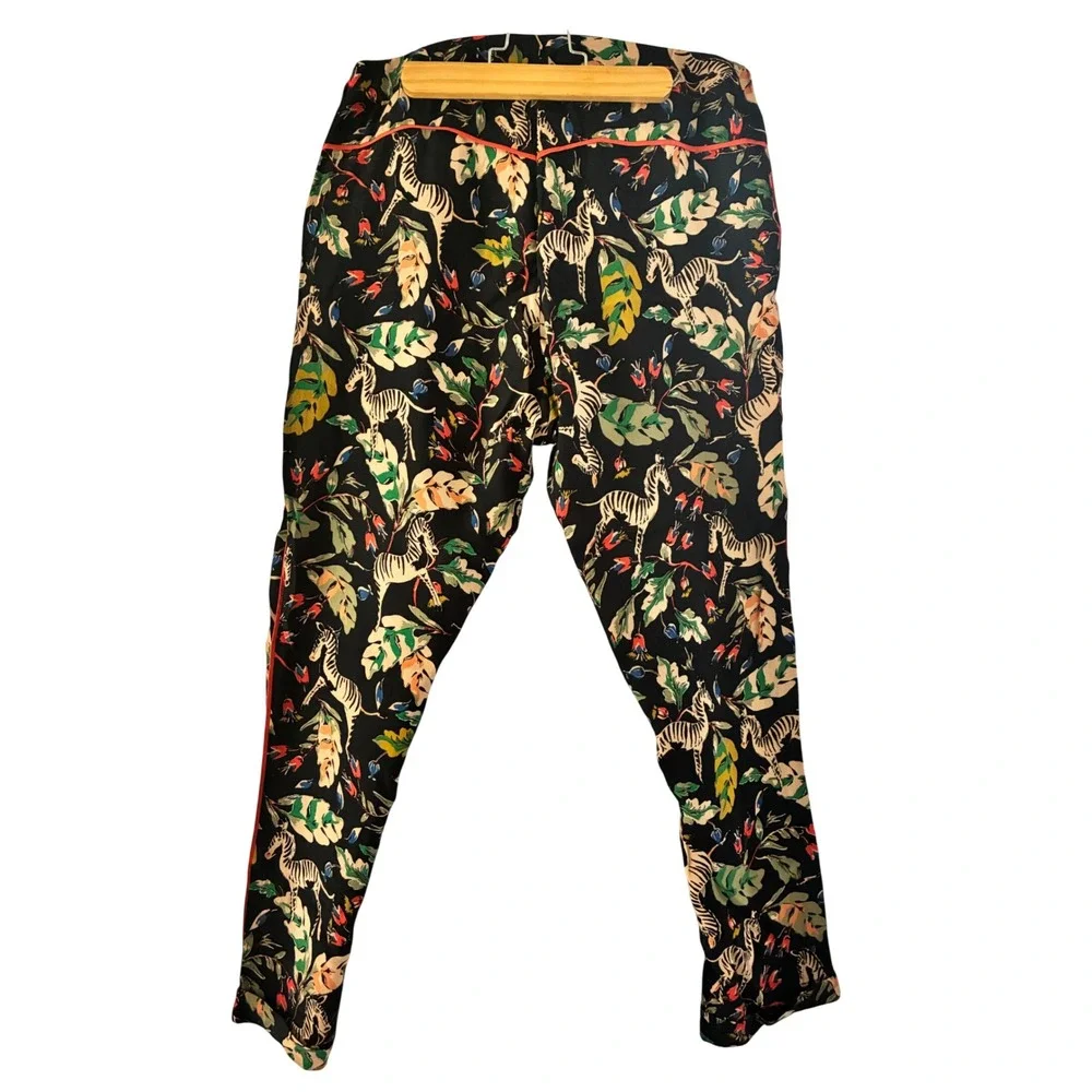 Zara Trafaluc Zebra Tropical Print Tapered Pants‎ Orange Piping Black Small